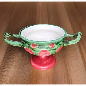 Antique Ceramic Bowl Dual Handled Made in Italy Signed & Numbered 7.25"× 3.5" EX